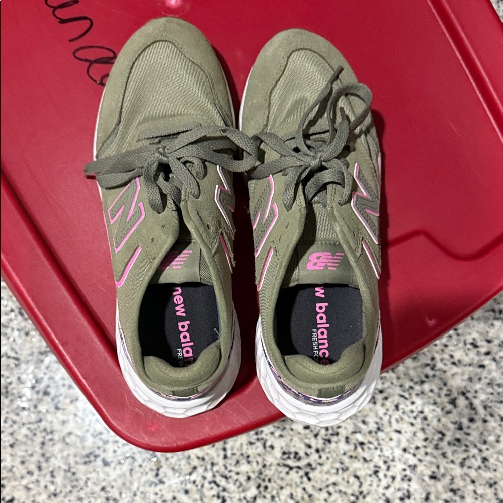 New Balance Women's Olive and Pink Sneakers